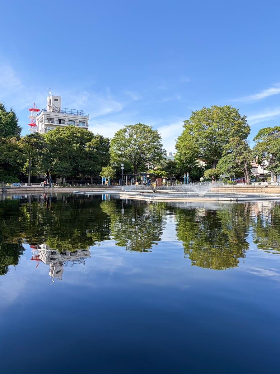 目黒区目黒本町の賃貸物件/池の前のベンチは特等席。ボーッと噴水を眺め、リフレッシュできます。池の中には鯉の姿も