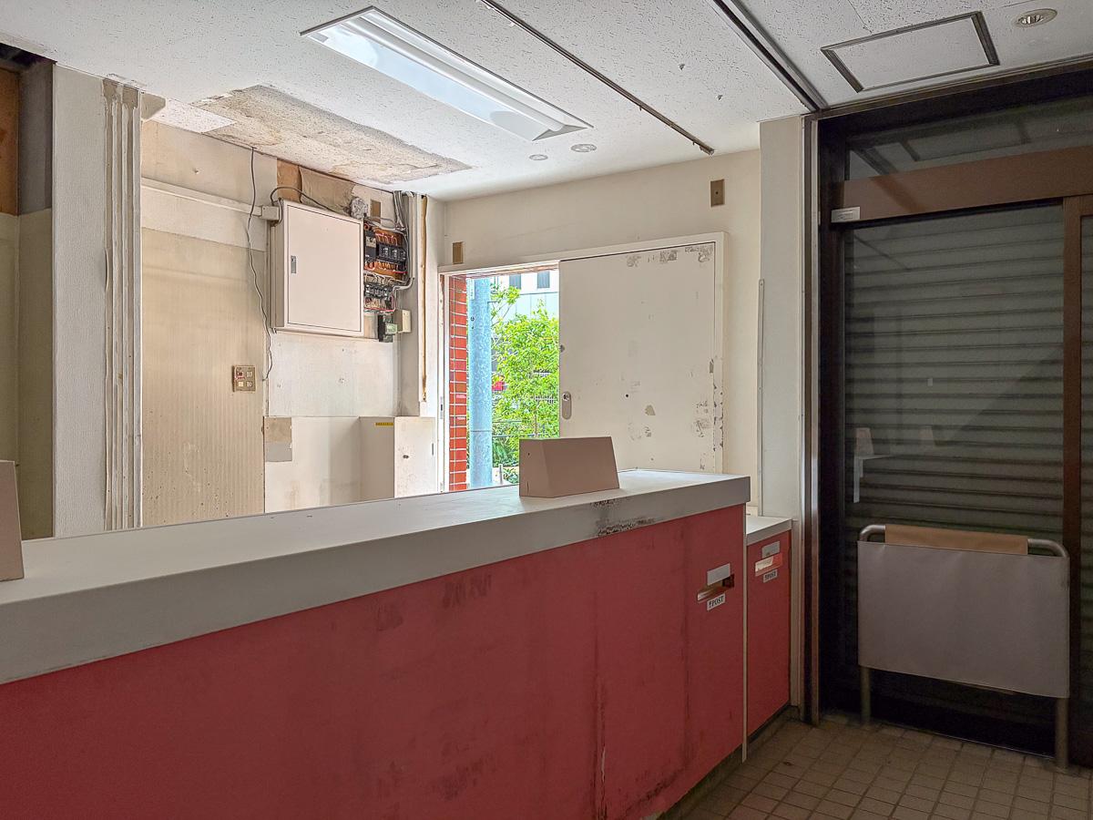 千代田区麴町の賃貸物件/カウンター内から入り口を見る。内側のピンクが可愛らしい