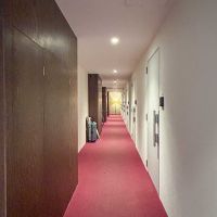 荒川区西日暮里の賃貸物件/共用廊下。レッドカーペット敷きの落ち着いた雰囲気