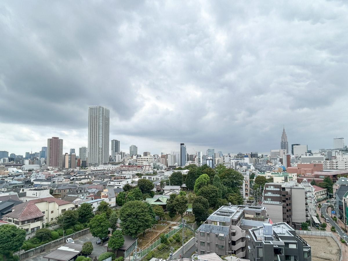 新宿区新宿の賃貸物件/どちらの部屋もスカーっと抜けた眺望を味わうことができます。下に広がるのは西向天神社の緑