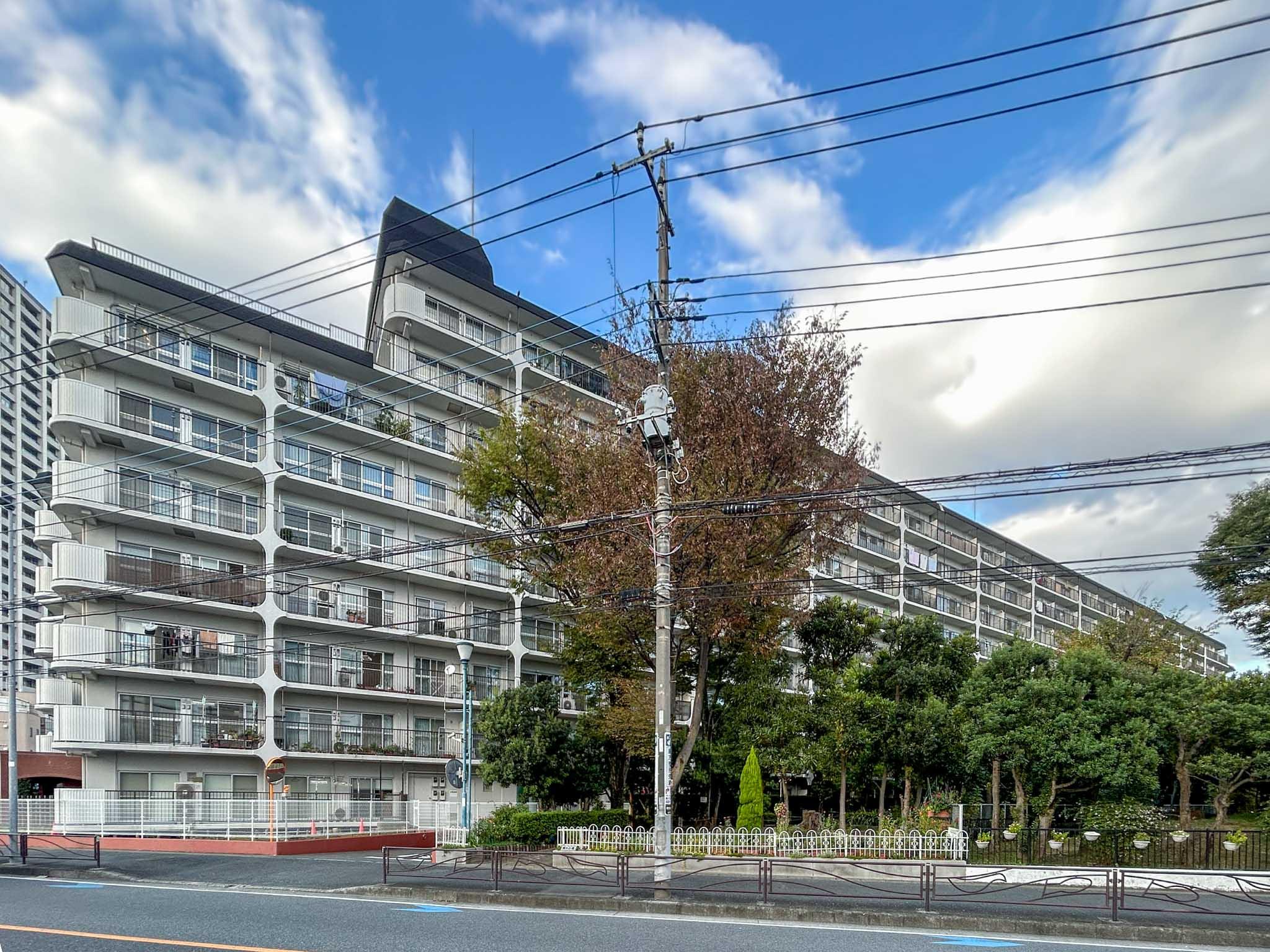 川崎市高津区坂戸の売買物件/緑に寄り添うようにして立つ、レトロマンション