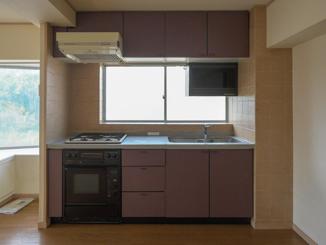 豊島区高田の賃貸物件/キッチンはガスコンロ3口、その下に電子コンベックとグリル