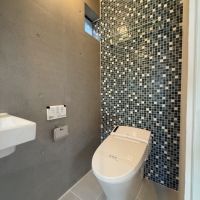横浜市西区御所山の賃貸物件/背面のタイルが可愛らしいトイレ