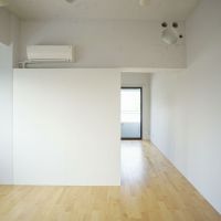 文京区小石川の賃貸物件/キッチンを背にした視点。リビングと寝室を仕切る壁はクローゼットになっている