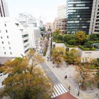 千代田区神田小川町の賃貸物件/屋上から見下ろして。向かいには神社や屋上庭園。周辺にこれだけ緑があるのはうれしい